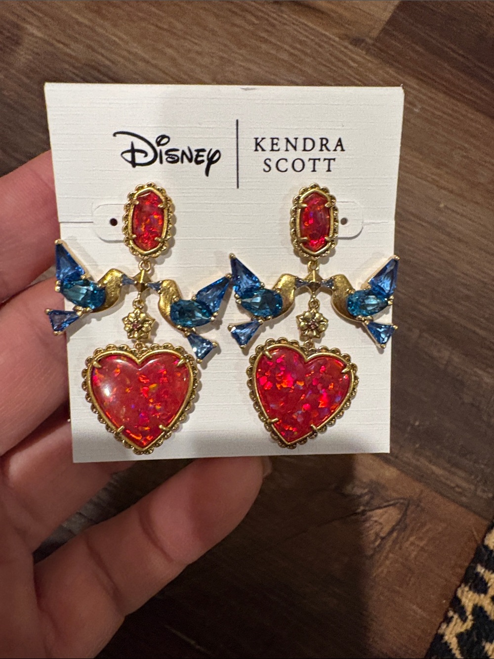 Kendra Scott X Disney Snow White Red Heart and Blue Bird Drop pierced Earrings